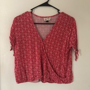 Red Tie-Front Cropped Shirt